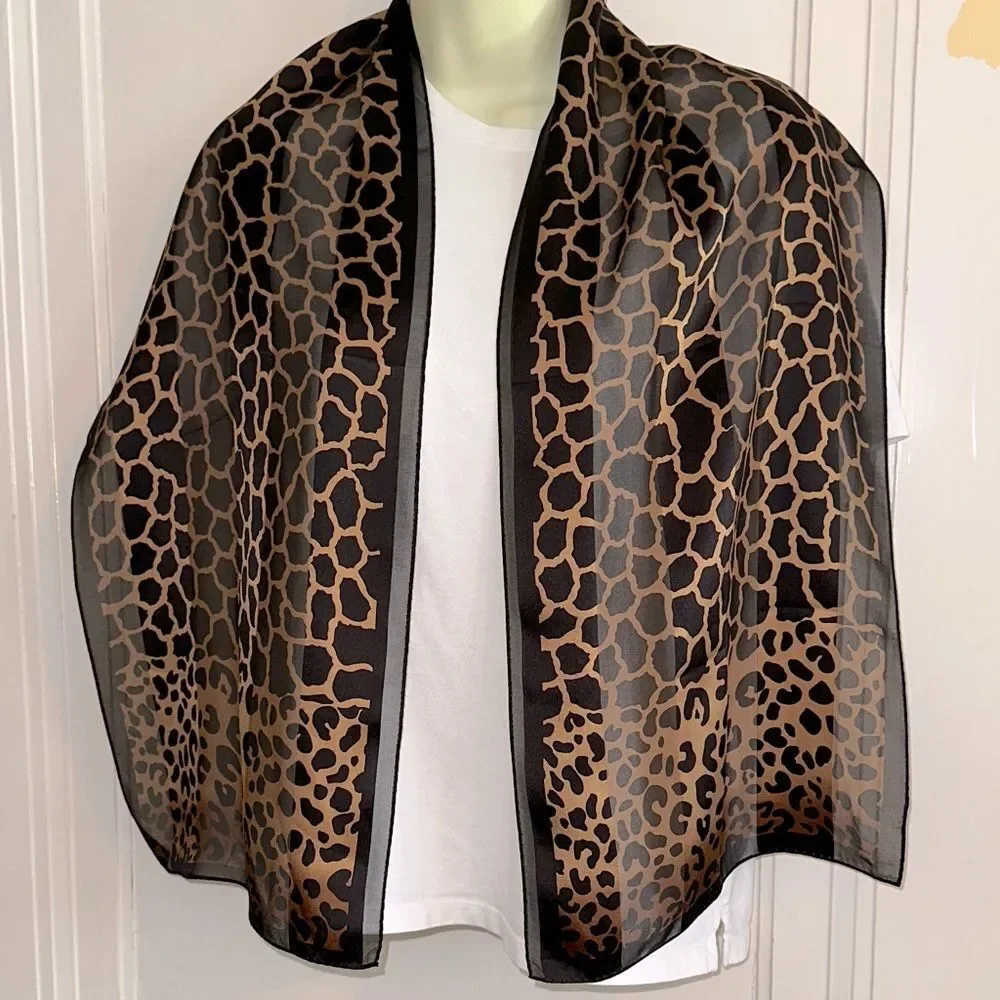 Animal Print Black,Brown &‎ Tan Semi Sheer Long Scarf